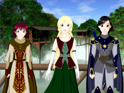 Tohko, Asilana and Yurika in the elven City in the Trees
