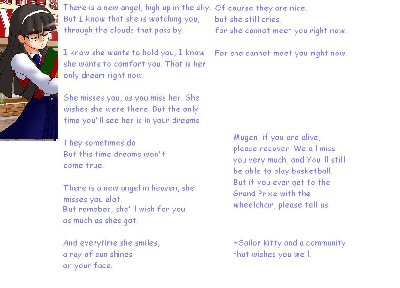 I wrote a song for him. I don't know if or when he will wake up, so please bring it when you can visit him. I would have PMd but you don't have an account.