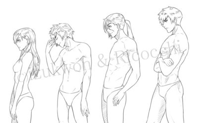 This one is a skit. It won't be colored hahaha. Height comparison of the characters. Left to right are Cecillia, Dyne, Stig and Edo.