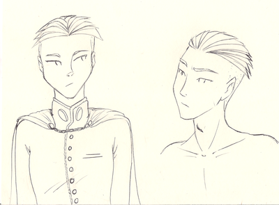 Concept sketches for the MC's portrait. I really am struggling with the hair, but when it works, I really like it. I shouldn't have parted it in the  front-on view