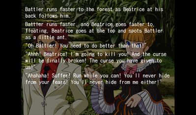 Beatrice and Battler running.