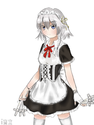 I think this is Sakuya Izaoi<br />http://iaozora.deviantart.com/art/Simple-Sketch-for-my-Visual-Novel-Sakuya-297488582<br /><br />Anyway, this lineart is not mine and it belongs to iaozora of deviant art. I only colored it as a sample of my coloring. Also, I only based the coloring on my preference and not what she actually looks like. The original picture has sketch marks as part of the character lineart, so I only colored it and not delete those marks.