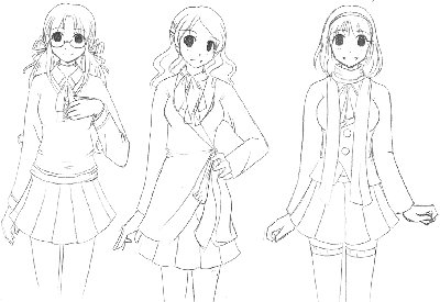 happy girls in customized uniforms X3<br />it's cold in here so they have fall-ish outfits.