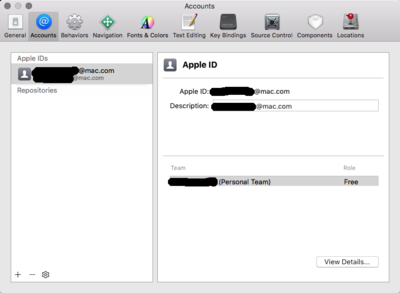 Xcode Accounts screen