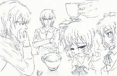 From the beginning of Chapter Four, roughly. Matthew is drinking coffee [size=8](out of a teacup because Kaede Atagawa doesn't have ugly coffee mugs &gt;_&gt;;;)[/size] and Yukina looking downcast before staring at him evenly.