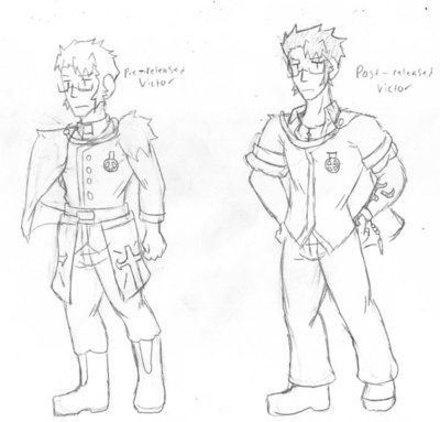 The more restrictive parts of his outfit either become discarded or re purposed after he goes through his development