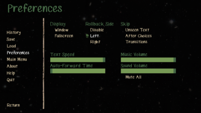 Screenshot of GUI for Preferences menu