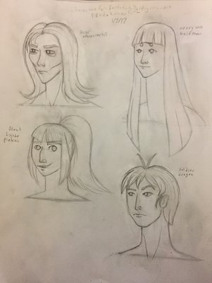 The top left is Gardenia Steel. Top right is Chang'e Yuèliàng. Bottom left is Chomkwan Morh. Bottom right is Adel Braille. I drew them in human forms to get a good basis on what their personalities would be like. Also, it is nice to imagine some animals in human form.