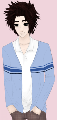 blue for the uniform? this is hiro's other hair style. it'll be mostly used when he's running track or at sports events.