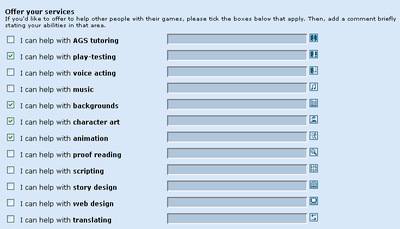 The section where you pick what you can help with.